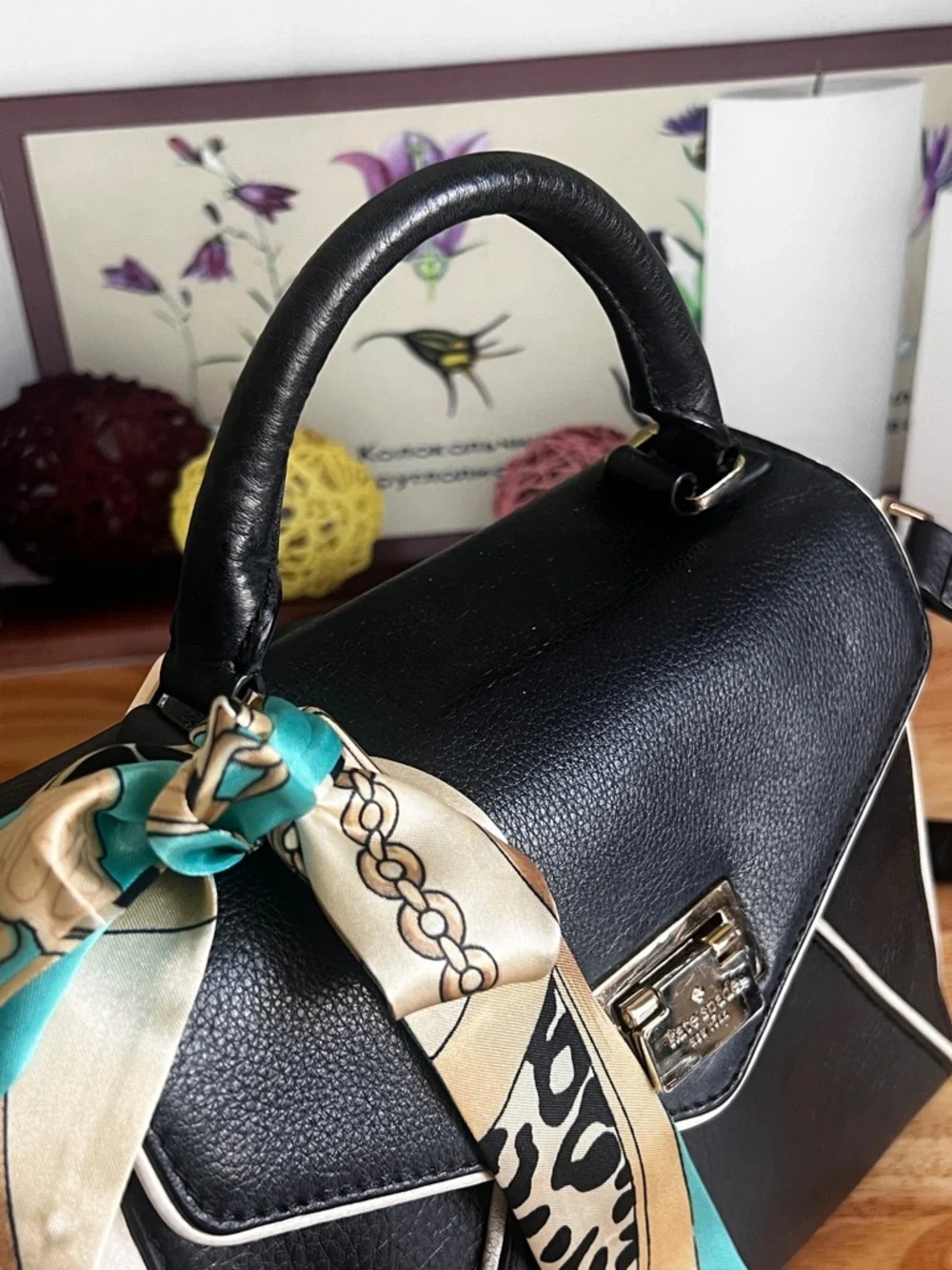 Kate Spade Crossbody Bag Top-Handle Purse Satchel w Scarf Accent Laurel Wesley - Picture 10 of 12